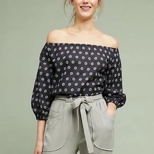 Anthropologie Black and Gray Off-Shoulder Top